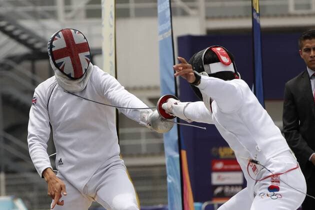 Jin Hwa Jung (R) of Korea and British Joseph Choong (L) compete in the individual men s fencing final, during the World Modern pentathlon moderner Fünfkampf Championships, in Mexico City, Mexico, 13 September 2018. EPA Jose Mendez World Modern Pentathlon Championships in Mexico !ACHTUNG: NUR REDAKTIONELLE NUTZUNG!  Copyright: xJosexMendezx MEX21 20180913-636724758399955070