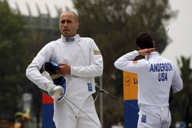 Justinas Kinderis (L) of Lithuania competes with US. Brendan Anderson (R), during the individual men s fencing final, during the World Modern pentathlon moderner Fünfkampf Championships, in Mexico City, Mexico, 13 September 2018. EPA Jose Mendez World Modern Pentathlon Championships in Mexico !ACHTUNG: NUR REDAKTIONELLE NUTZUNG!  Copyright: xJosexMendezx MEX21 20180913-636724764190930650