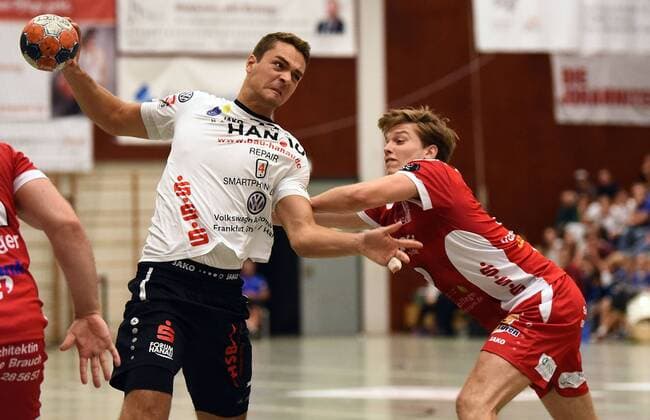 14 09 2018 xpsx Handball 3 Liga HSG Hanau HSG Rodgau Nieder Roden v Yaron Pillmann Hanau Johannes von der Au Rodgau Hanau Hessen Germany DEU