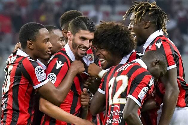Joie - Pierre Lees Melou (OGC Nice) - Dante (OGC Nice) - Myziane Maolida (OGC Nice) - Allan Saint Maximin (OGC Nice) FOOTBALL : OGC Nice vs Stade Rennais - Ligue 1 Conforama - Nice - 14 09 2018 NorbertScanella PanoramiC 