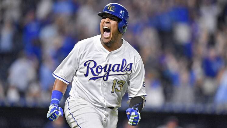 September 14, 2018 - Kansas City, MO, USA - The Kansas City Royals Salvador Perez celebrates his walk off grand slam for an 8-4 win against the Minnesota Twins on Friday, Sept. 14, 2018, at Kauffman Stadium in Kansas City, Mo. Minnesota at Kansas City - ZUMAm67_ 20180914_zaf_m67_034 Copyright: xJohnxSleezerx