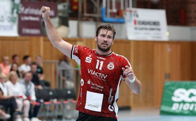 v li Markus Hansen VfL Lübeck Schwartau cheers DKB 2 Handball Bundesliga DJK Rimpar Wolves VfL Lübeck Schwartau xfsx