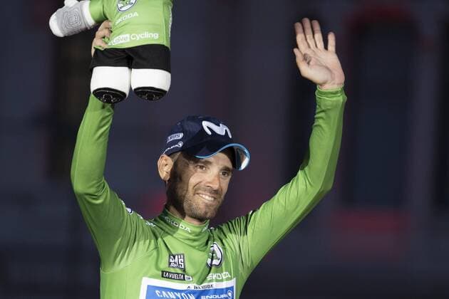 September 16, 2018 - Madrid, Spain - Alejandro Valverde of Spain and Movistar Team Green Points Jersey Celebration Madrid Town Hall Plaza Cibeles during the 73rd Tour of Spain 2018, Stage 21a 100,9km stage from Alcorcon to Madrid La Vuelta on September 16, 2018 in Madrid, Spain. 73rd Tour of Spain 2018  - ZUMAn230 20180916_zaa_n230_712 Copyright: xOscarxGonzalezx