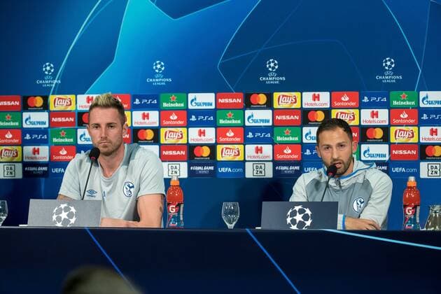 17 09 2018 Football Season 2018 2019 Champions League Press Conference FC Schalke 04 v l Ralf Fährmann FC Schalke 04 Head Coach Domenico TEDESCO FC Schalke 04 Gelsenkirchen Veltins Arena NRW Germany