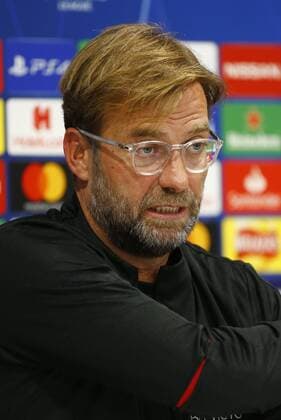 17th September 2018, Anfield, Liverpool, England; UEFA Champions League football, Liverpool versus Paris St Germain, ; Liverpool manager Jurgen Klopp speaking to the media at Anfield during today s press conference PK Pressekonferenz ahead of tomorrow s Champions League match against Paris Saint-Germain  ActionPlus12063465 AlanxMartin