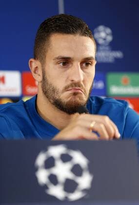 Koke en rueda de prensa antes del partido de Champions League del Atletico ante el Monaco.Koke at press conferente before Champions League match against Monaco. 