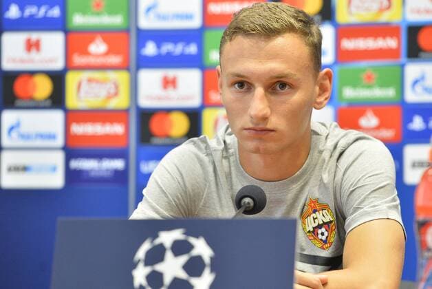 CSKA Moskva forward Fyodor Chalov speaks during a press conference PK Pressekonferenz on September 18, 2018 in Pilsen, Czech Republic, ahead of the 1st round, Group G, Champions League match FC Viktoria Plzen vs CSKA Moscow. (CTKxPhoto MiroslavxChaloupka) CTKPhotoP201809180913501  cha19