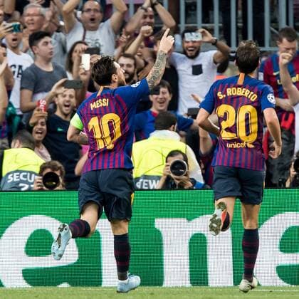 BARCELONA, 18-09-2018, Stadium Nou Camp, season 2018 2019, Champions League football. Barcelona player Lionel Messi (C) celebrating his 1-0 during the game FC Barcelona Barca - PSV. Barcelona - PSV  x2474595x