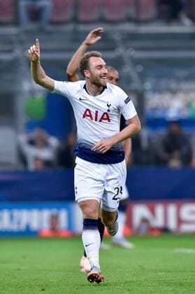 Christian Eriksen of Tottenham Hotspur celebrates scoring first goal during the UEFA Champions League Group B match between Inter Milan and Tottenham Hotspur at Stadio San Siro, Milan, Italy on 18 September 2018. Copyright: xGiuseppexMaffiax 2101