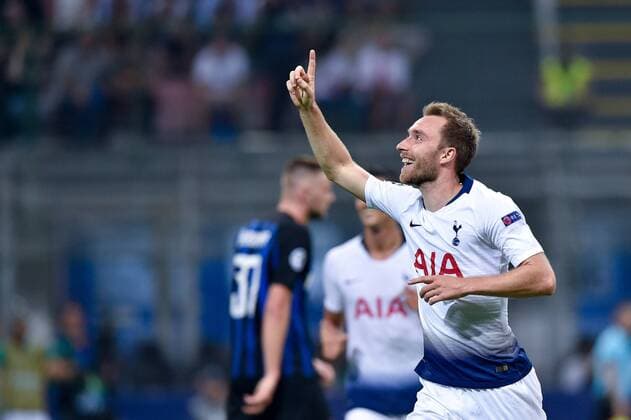 Christian Eriksen of Tottenham Hotspur celebrates scoring first goal during the UEFA Champions League Group B match between Inter Milan and Tottenham Hotspur at Stadio San Siro, Milan, Italy on 18 September 2018. Copyright: xGiuseppexMaffiax 2101