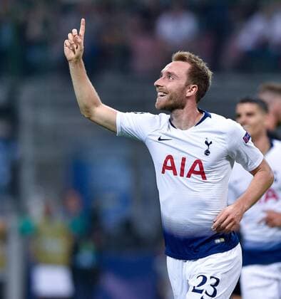 Christian Eriksen of Tottenham Hotspur celebrates scoring first goal during the UEFA Champions League Group B match between Inter Milan and Tottenham Hotspur at Stadio San Siro, Milan, Italy on 18 September 2018. Copyright: xGiuseppexMaffiax 2101