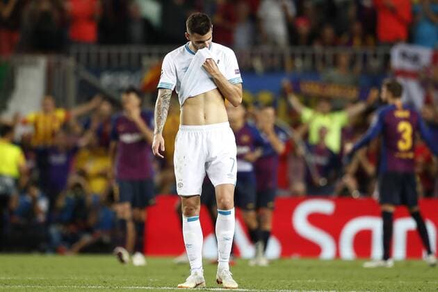 BARCELONA, 18-09-2018, Stadium Nou Camp, season 2018 2019, Champions League football. PSV player Gaston Pereiro disappointment during the match FC Barcelona Barca - PSV . Barcelona - PSV  x2474931x