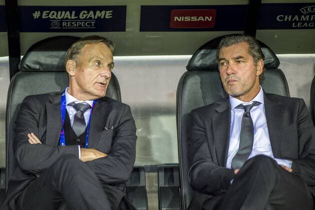 Football Champions League Season 2018 2019 Group Stage 1 Gameday Club Bruges Borussia Dortmund on 18 09 2018 at the Jan Breydel Stadium in Bruges Belgium Dortmund CEO Hans Joachim Watzke l and Dortmund Sport Director Michael Zorc talk to each other VIDEO Copyright: xKirchner DavidxInderliedx