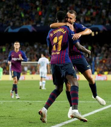 FC Barcelona Barca s French striker Ousmane Dembele jubilates a goal during the first UEFA Champions League group B match between FC Barcelona and PSV Eindhoven, at the Camp Nou stadium, in Barcelona, Catalonia, Spain, 18 September 2018. FC Barcelona vs. PSV Eindhoven !ACHTUNG: NUR REDAKTIONELLE NUTZUNG!  Copyright: xEnricxFontcubertax BCN18 20180918-636729006666971779