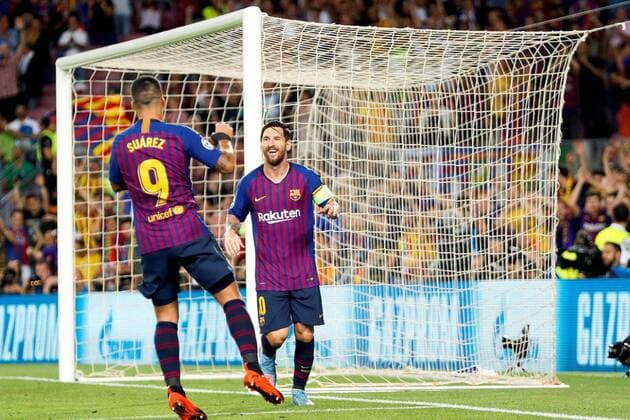 FC Barcelona Barca s Argentinian striker Lionel Messi (R) jubilates a goal with Uruguayan Luis Suarez (L) during the first UEFA Champions League group B match between FC Barcelona and PSV Eindhoven, at the Camp Nou stadium, in Barcelona, Catalonia, Spain, 18 September 2018. FC Barcelona vs. PSV Eindhoven !ACHTUNG: NUR REDAKTIONELLE NUTZUNG!  Copyright: xAlejandroxGarciax BCN21 20180918-636729007324480195