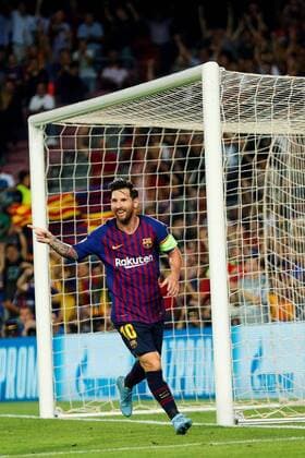 FC Barcelona Barca s Argentinian striker Lionel Messi jubilates a goal during the first UEFA Champions League group B match between FC Barcelona and PSV Eindhoven, at the Camp Nou stadium, in Barcelona, Catalonia, Spain, 18 September 2018. FC Barcelona vs. PSV Eindhoven !ACHTUNG: NUR REDAKTIONELLE NUTZUNG!  Copyright: xEnricxFontcubertax BCN22 20180918-636729007937144297