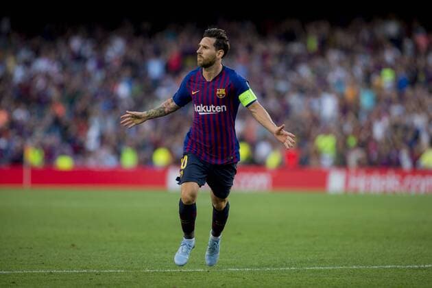 Futbol, Champions League. Barcelona vs. PSV Primera fecha del Grupo B El jugador de Barcelona, Lionel Messi festeja su gol contra PSV durante el partido disputado en el Estadio Camp Nou, Barcelona 18-9-2018 Joan Morfort Photosport Futbol, Champions League. Barcelona vs. PSV 