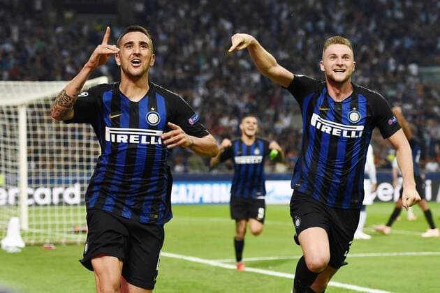 Fußball, CL, Inter Mailand - Tottenham Hotspur Db Milano 18 09 2018 - Champions League Inter-Tottenham foto Daniele Buffa Image nella foto: esultanza gol Matias Vecino 