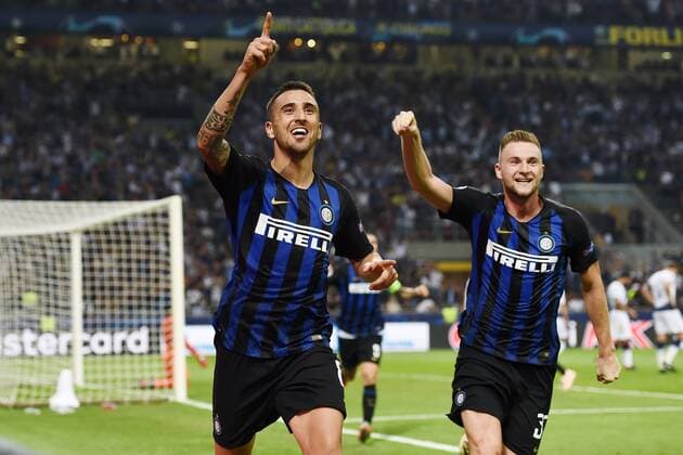Fußball, CL, Inter Mailand - Tottenham Hotspur Db Milano 18 09 2018 - Champions League Inter-Tottenham foto Daniele Buffa Image nella foto: esultanza gol Matias Vecino 