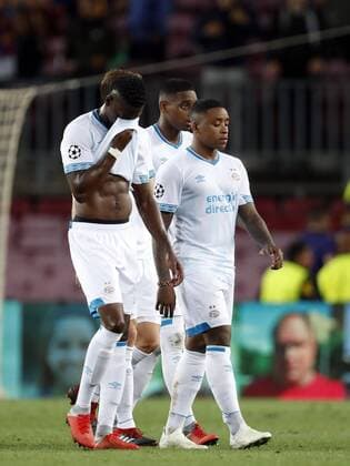 (l-r) Nicolas Isimat-Mirin of PSV, Steven Bergwijn of PSV, Pablo Rosario of PSV during the UEFA Champions League group B match between FC Barcelona Barca and PSV Eindhoven at the Camp Nou stadium on September 18, 2018 in Barcelona, Spain. UEFA Champions League 2018 2019 xVIxVIxImagesx xMauricexvanxSteenxIVx 12163206