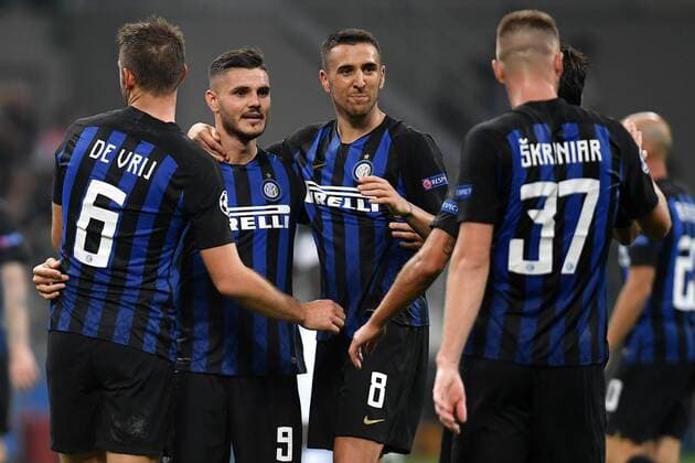 Fußball, CL, Inter Mailand - Tottenham Hotspur Esultanza Mauro Icardi, Matias Vecino, Stefan De Vrij, Milan Skriniar Inter Celebration Milano 18-09-2018 Stadio Giuseppe Meazza Football Calcio Uefa Champions League 2018 2019 Group B FC Internazionale Milano - Tottenham Hotspur Foto Andrea Staccioli Insidefoto AndreaxStaccioli