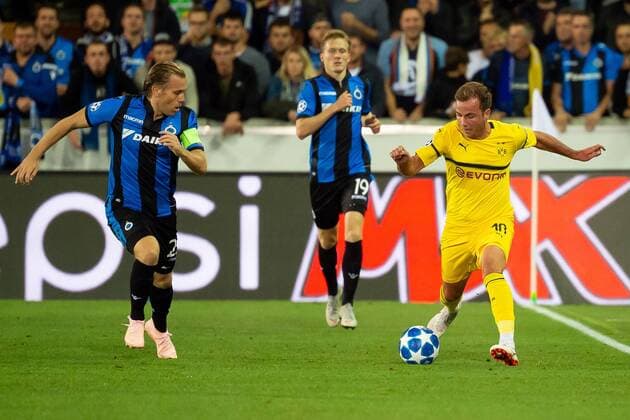 Bruegge Belgium 18 09 2018 UEFA Champions League 2018 19 Season Preliminary Round Group Stage Group A 1 Matchday Club Bruegge BV Borussia Dortmund Ruud Vormer Bruegge and Mario Goetze BVB in the DeFodi001 battle