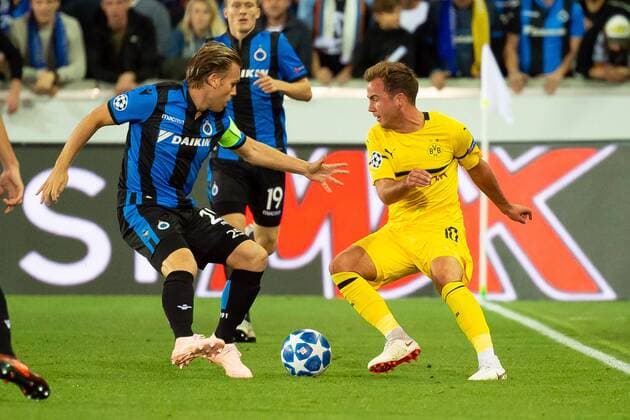Bruegge Belgium 18 09 2018 UEFA Champions League 2018 19 Season Preliminary Round Group Stage Group A 1 Matchday Club Bruegge BV Borussia Dortmund Ruud Vormer Bruegge and Mario Goetze BVB in the DeFodi001 battle