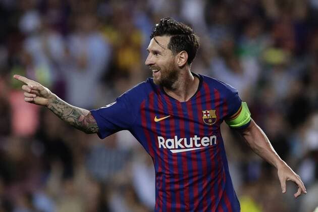 18th September 2018, Camp Nou, Barcelona, Spain; UEFA Champions League football, FC Barcelona Barca versus PSV; Lionel Messi of FC Barcelona celebrates scoring his side s 3rd goal in the 77th minute  ActionPlus12063561 EricxAlonso