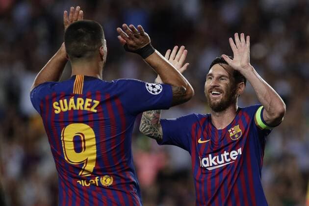 18th September 2018, Camp Nou, Barcelona, Spain; UEFA Champions League football, FC Barcelona Barca versus PSV; Lionel Messi of FC Barcelona celebrates scoring his side s 3rd goal in the 77th minute  ActionPlus12063562 EricxAlonso
