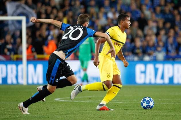 Club s Hans Vanaken and Dortmund s Abdou Diallo fight for the ball during a game between Belgian soccer team Club Brugge KV and German club Borussia Dortmund, in Brugge, Tuesday 18 September 2018, day one of the UEFA Champions League, in group A. KURTxDESPLENTER  x05428692x