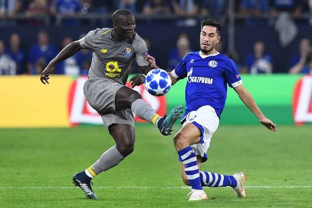 Football Champions League Group Stage 1 Gameday FC Schalke 04 FC Porto on 18 09 2018 in the Veltins Arena in Gelsenkirchen Yacine Brahimi Porto on the left Suat Serdar Schalke on the right DFL Regulations prohibit any use of images as or sequences xRx
