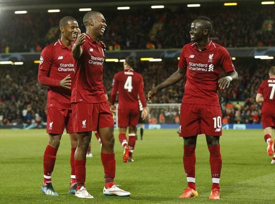 Liverpool forward Daniel Sturridge celebrates scoring the first goal during the UEFA Champions League - Group C match at the Anfield Stadium, Liverpool. Picture date 18th September 2018. Picture credit should read: Andrew Yates Sportimage EDITORIAL USE ONLY. No use with unauthorised audio, video, data, fixture lists, club league logos or live services. Online in-match use limited to 120 images, no video emulation. No use in betting, games or single club league player publications.