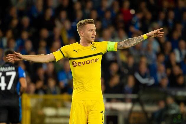 Bruegge Belgium 18 09 2018 UEFA Champions League 2018 19 Season Preliminary Round Group Stage Group A 1 Gameday Club Bruegge BV Borussia Dortmund Marco Reus BVB gestures DeFodi001