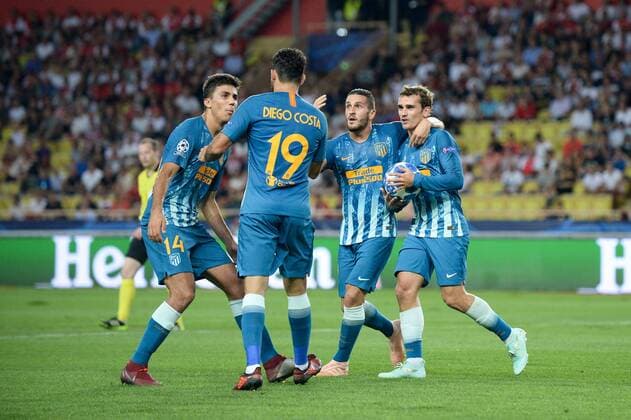 07 Antoine GRIEZMANN (atl) - 06 Koke (atl) - 14 Rodri (atl) - JOIE FOOTBALL : Monaco vs Atletico Madrid - Ligue des Champions - 18 09 2018 FEP Panoramic 