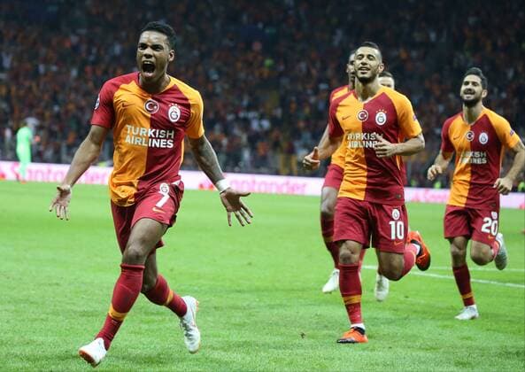 Galatasaray players celebrates for Garry Rodrigues s goal During the Champions league match between Galatasaray and Lokomotiv Moscow at Turk Telekom Stadium in Istanbul , Turkey on September 18 , 2018. 