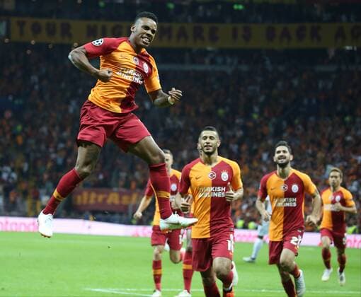 Galatasaray players celebrates for Garry Rodrigues s goal During the Champions league match between Galatasaray and Lokomotiv Moscow at Turk Telekom Stadium in Istanbul , Turkey on September 18 , 2018. 