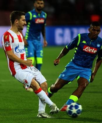 18.09.2018 Belgrade(Serbia) FK Crvena Zvezda(FC Red Star)-SSC Napoli Champions League men s footbal Allan(R)SSC Napoli ,Marko Marin(L)FK Crvena Zvezda(FC Red Star) :Str 