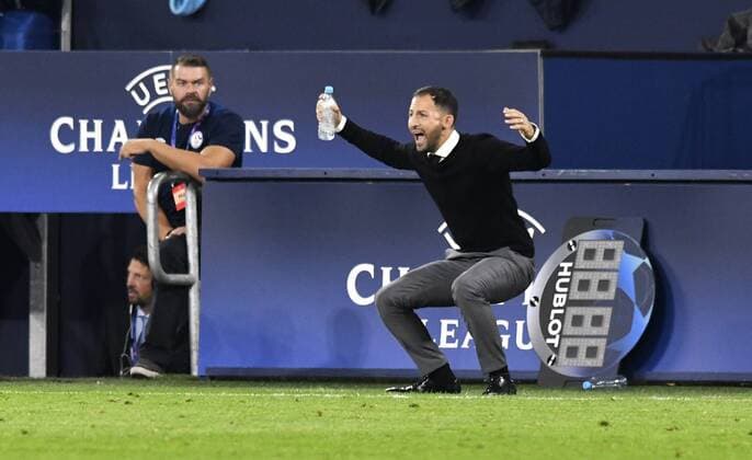 Football UEFA Champions League Men Season 2018 2019 Group D 1 Gameday FC Schalke 04 S04 blue FC Porto gray Head Coach Domenico Tedesco S04 Action Single image UEFA Regulatory Team ANY USE OF PHOTOGRAPH AS IMAGE SEQUENCES AND OR QUASI VIDEO