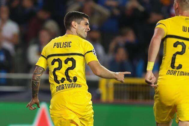 Sport Bilder des Tages Dortmund s Christian Pulisic celebrates after scoring during a game between Belgian soccer team Club Brugge KV and German club Borussia Dortmund, in Brugge, Tuesday 18 September 2018, day one of the UEFA Champions League, in group A. BRUNOxFAHY  x05428800x