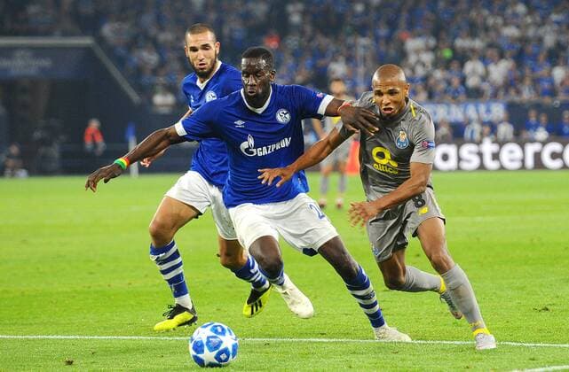Gelsenkirchen Germany 18 09 2018 UEFA Champions League 2018 19 Season Group Stage Group D 1 Gameday FC Schalke 04 FC Porto Salif Sane S04 and Yacine Brahimi Porto in DeFodi521