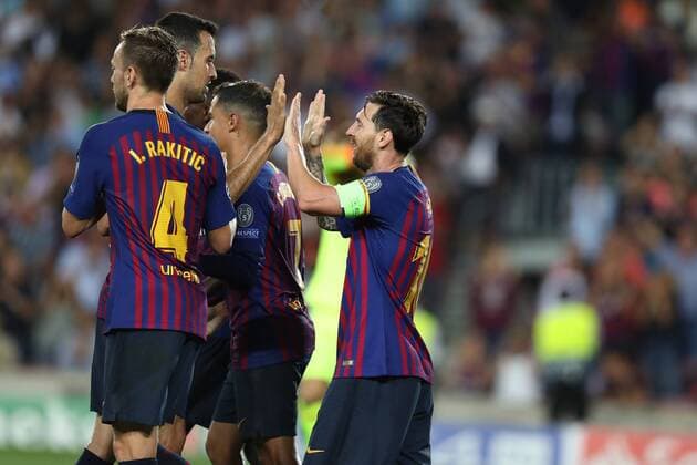 September 18, 2018 - Barcelona, Catalonia, Spain - Lionel Messi of FC Barcelona Barca celebrates with his teammates after scoring his side s third goal during the UEFA Champions League, Group B football match between FC Barcelona and PSV Eindhoven on September 18, 2018 at Camp Nou stadium in Barcelona, Spain Football - UEFA Champions League - FC Barcelona vs PSV Eindhoven  - ZUMAb169 20180918_zaa_b169_030 Copyright: xManuelxBlondeau Aop.Pressx