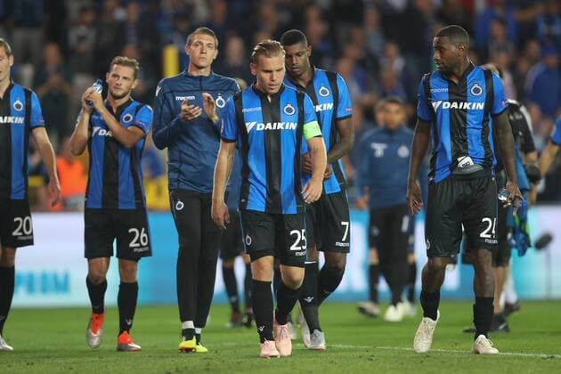 Club s players look dejected after a game between Belgian soccer team Club Brugge KV and German club Borussia Dortmund, in Brugge, Tuesday 18 September 2018, day one of the UEFA Champions League, in group A. BRUNOxFAHY  x05428819x