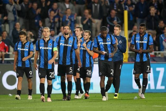 Club s players look dejected after a game between Belgian soccer team Club Brugge KV and German club Borussia Dortmund, in Brugge, Tuesday 18 September 2018, day one of the UEFA Champions League, in group A. BRUNOxFAHY  x05428820x
