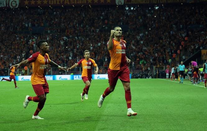 Galatasaray™s Eren Derdiyok celebrate his goal during Galatasaray - Lokomotiv Moscow UEFA Champions League Game at Turk Telekom Arena, 18th of Sept. 2019.  Copyright: TolgaxAdanali 16118034