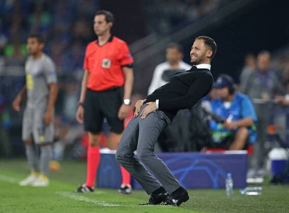 18 09 2018 Football UEFA Champions League 2018 2019 Group Stage 1 Gameday FC Schalke 04 FC Porto in the VELTINS Arena Gelsenkirchen Coach Domenico Tedesco Schalke disappointed DFL and DFB regulations prohibit any use of images as image sequences or quasi video