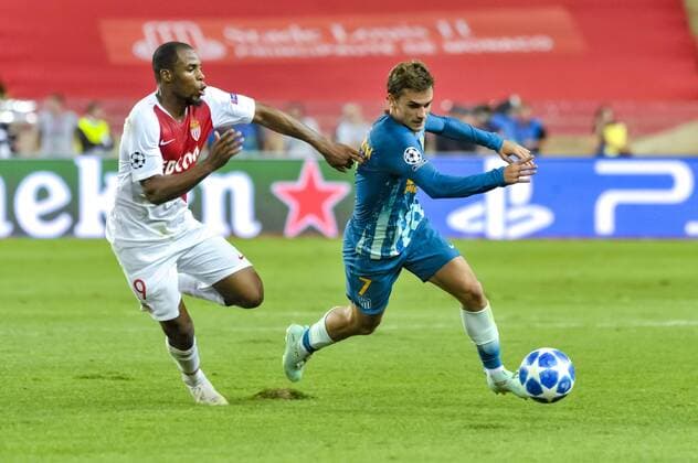 Djibril Sidibe (AS Monaco) - Antoine Griezmann (Atletico Madrid) FOOTBALL : AS Monaco vs Atletico Madrid - Ligue des champions - Monaco - 18 09 2018 NorbertScanella Panoramic 