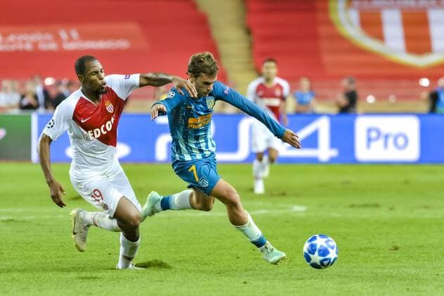 Djibril Sidibe (AS Monaco) - Antoine Griezmann (Atletico Madrid) FOOTBALL : AS Monaco vs Atletico Madrid - Ligue des champions - Monaco - 18 09 2018 NorbertScanella Panoramic 