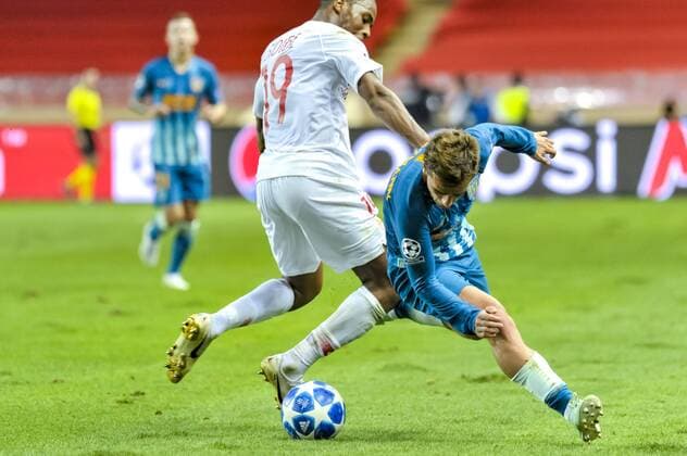Djibril Sidibe (AS Monaco) - Antoine Griezmann (Atletico Madrid) FOOTBALL : AS Monaco vs Atletico Madrid - Ligue des champions - Monaco - 18 09 2018 NorbertScanella Panoramic 