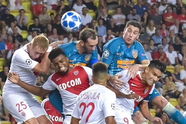 Kamil Glik (AS Monaco) - Jemerson (AS Monaco) - Diego Godin (Atletico Madrid) - Jose Maria Gimenez (Atletico Madrid) - Falcao (AS Monaco) FOOTBALL : AS Monaco vs Atletico Madrid - Ligue des champions - Monaco - 18 09 2018 NorbertScanella Panoramic 