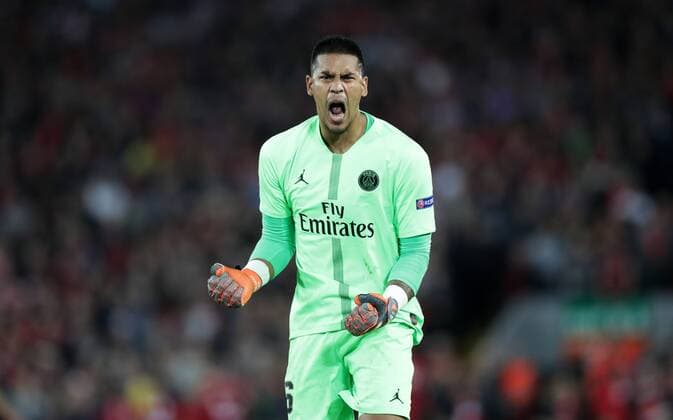 Sport Bilder des Tages Football - 2018 2019 UEFA Champions League - Group C: Liverpool vs. Paris Saint-Germain Alphonse Areola of PSG celebrates at Anfield. COLORSPORT LYNNE CAMERON 
